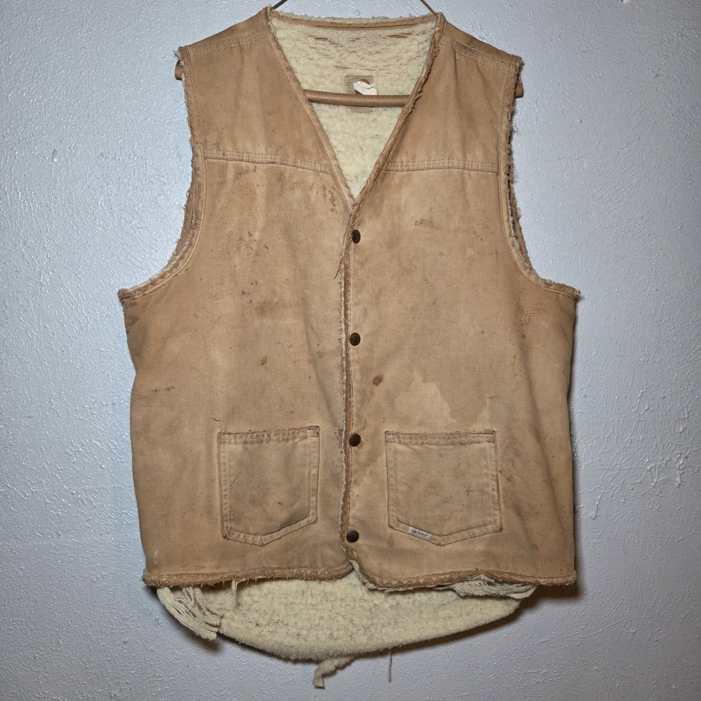 Vintage Carhartt Canvas Sherpa Vest Destroyed Grunge Streetwear Workwear USA